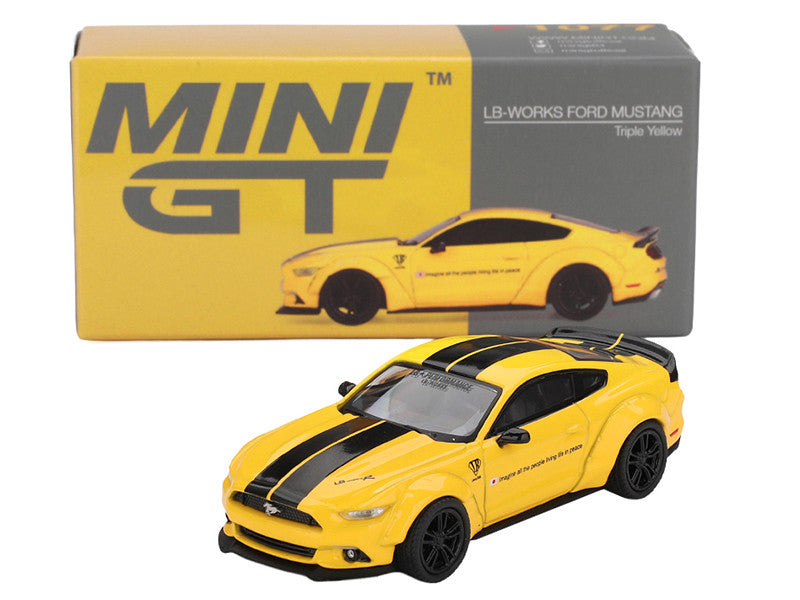 Ford Mustang "LB-Works" Triple Yellow with Black Stripes Limited Edition 1/64 Diecast Model Car by Mini GT-3