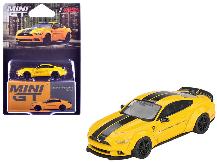 Ford Mustang "LB-Works" Triple Yellow with Black Stripes Limited Edition 1/64 Diecast Model Car by Mini GT-0