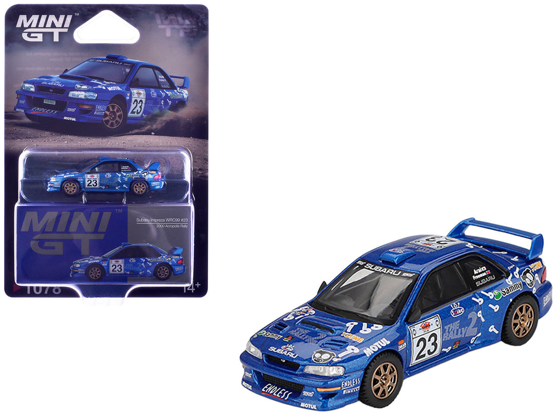 Subaru Impreza WRC99 #23 Richard Burns - Roger Freeman "Acropolis Rally" (2000) Limited Edition 1/64 Diecast Model Car by Mini GT-3