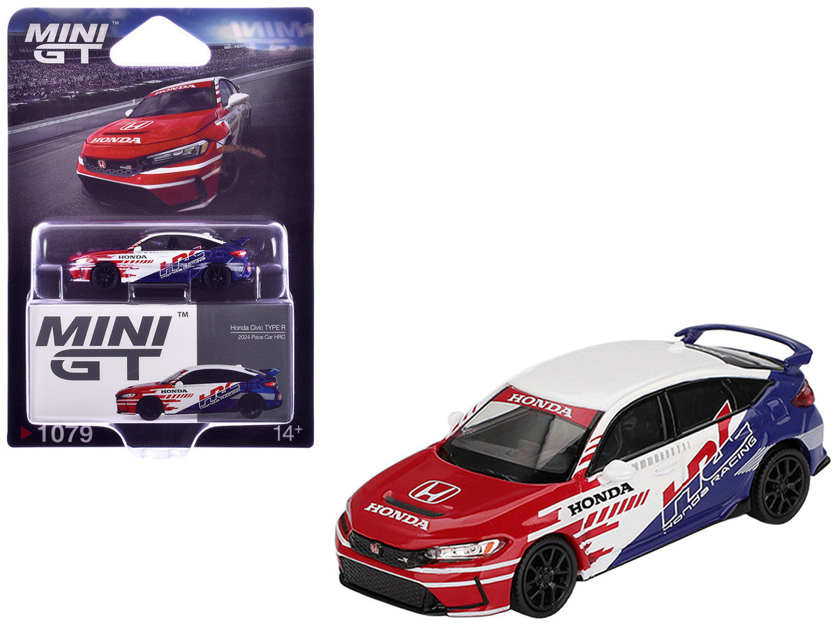 Honda Civic TYPE R "2024 Pace Car HRC" White with Red and Blue Graphics Limited Edition 1/64 Diecast Model Car by Mini GT 4