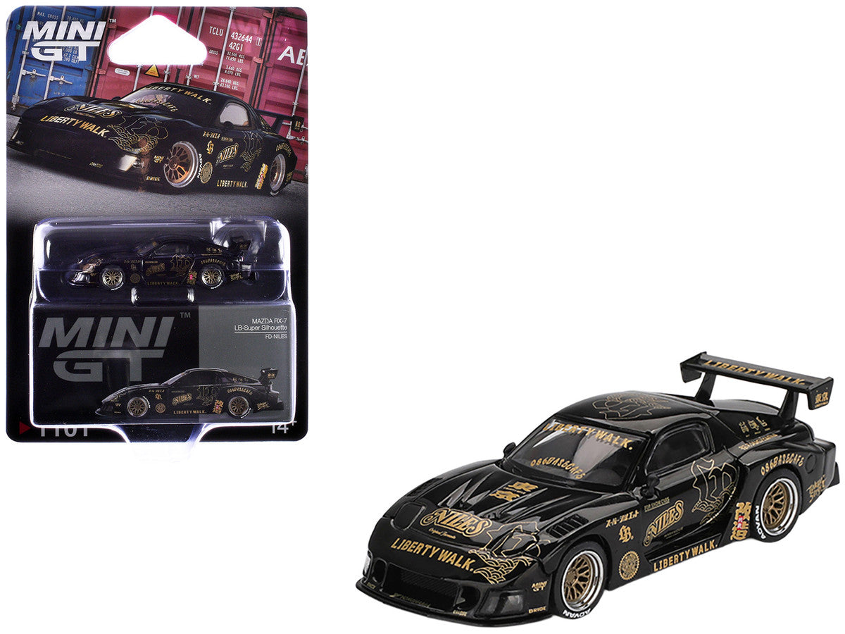 Mazda RX-7 LB-Super Silhouette "FD-NILES" Black with Gold Graphics Limited Edition 1/64 Diecast Model Car by Mini GT 3