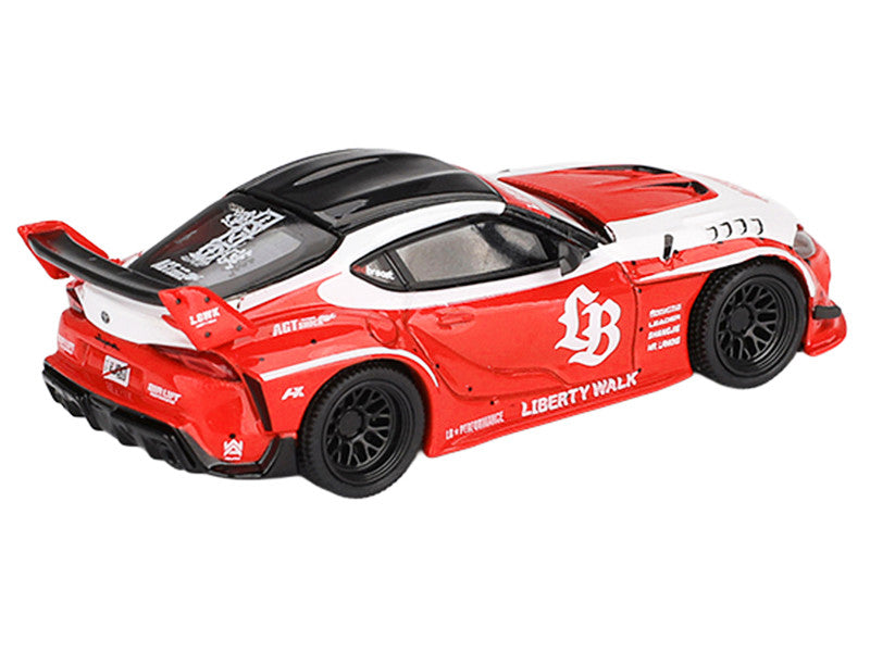 Toyota GR Supra "LB-Works" Red with White Stripes and Black Top Limited Edition 1/64 Diecast Model Car by Mini GT 3