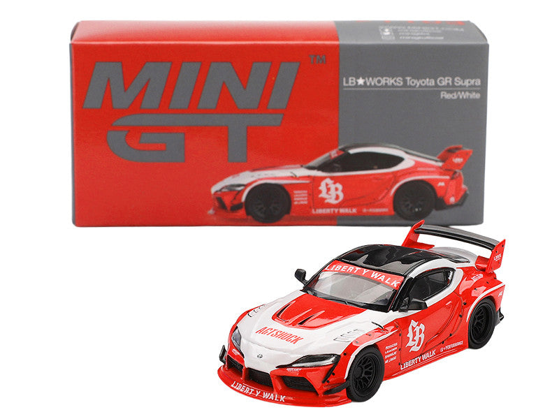 Toyota GR Supra "LB-Works" Red with White Stripes and Black Top Limited Edition 1/64 Diecast Model Car by Mini GT 2