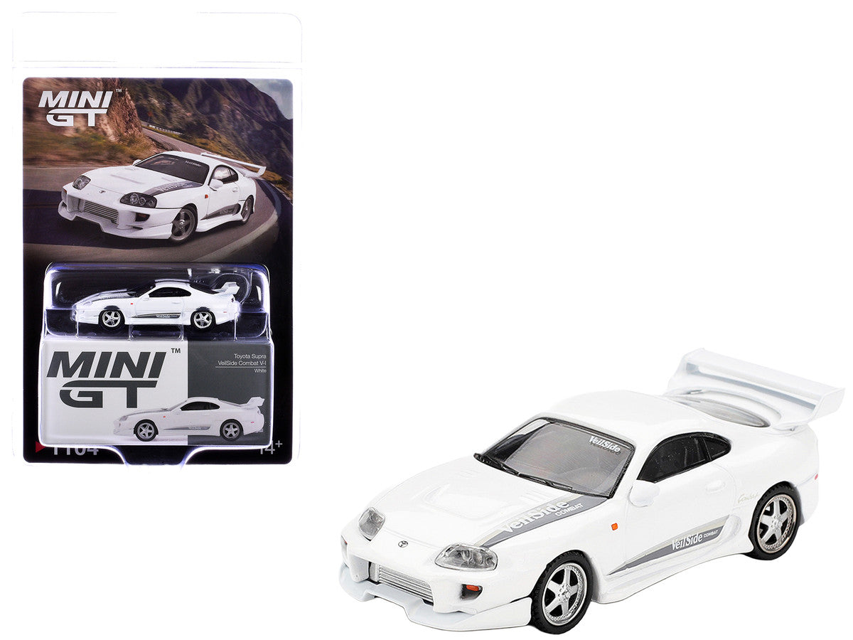 Mini GT VeilSide Toyota Supra Combat V-II white model with packaging