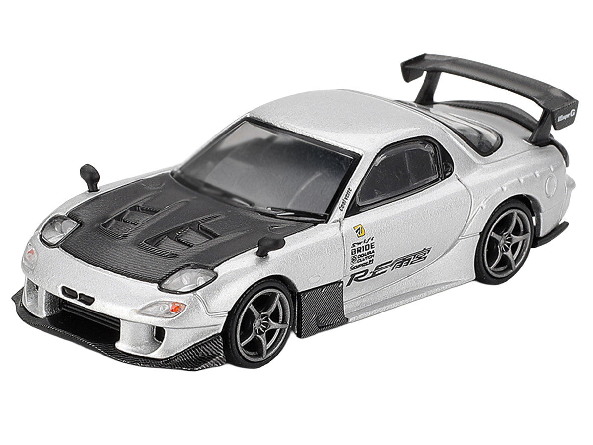 Mazda RX-7 RE-Amemiya Silver Metallic with Matt Black Hood Limited Edition 1/64 Diecast Model Car by Mini GT 3