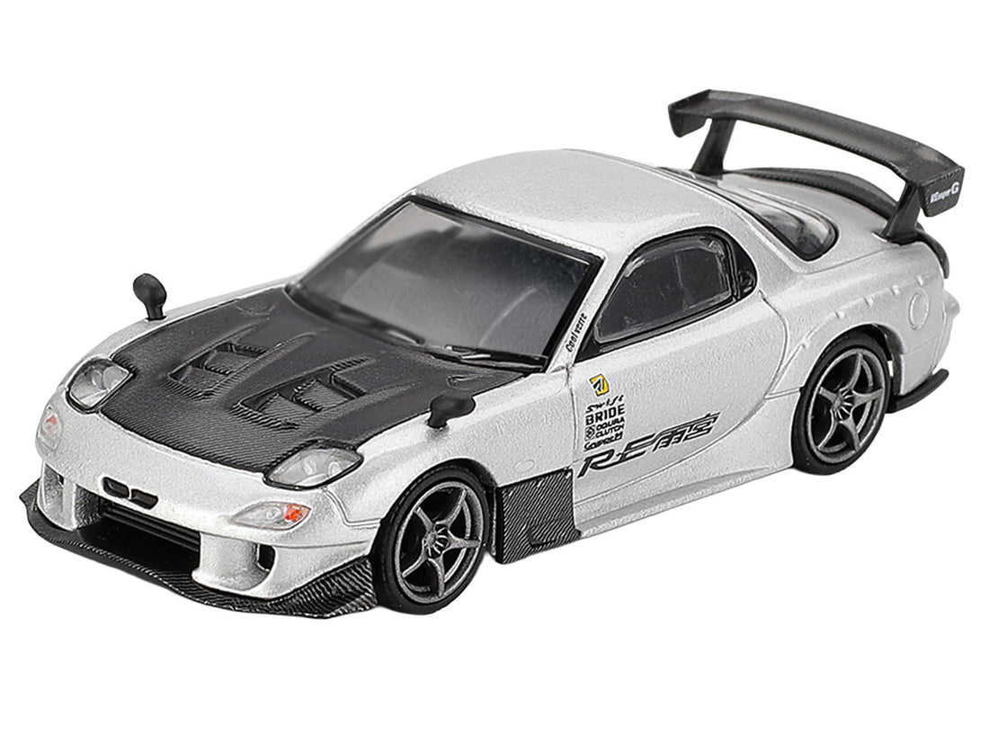 Mazda RX-7 RE-Amemiya Silver Metallic with Matt Black Hood Limited Edition 1/64 Diecast Model Car by Mini GT 3