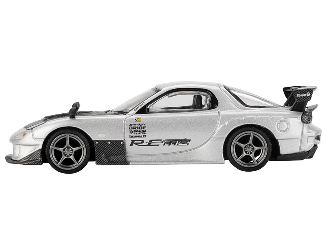 Mazda RX-7 RE-Amemiya Silver Metallic with Matt Black Hood Limited Edition 1/64 Diecast Model Car by Mini GT