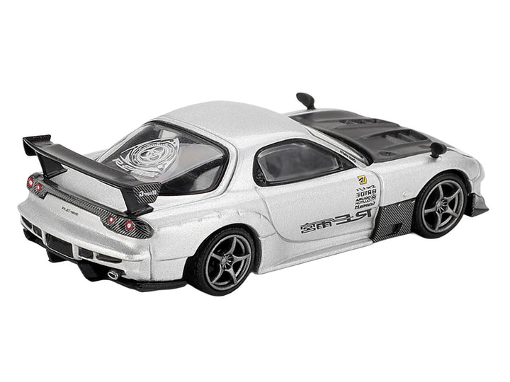 Mazda RX-7 RE-Amemiya Silver Metallic with Matt Black Hood Limited Edition 1/64 Diecast Model Car by Mini GT 2