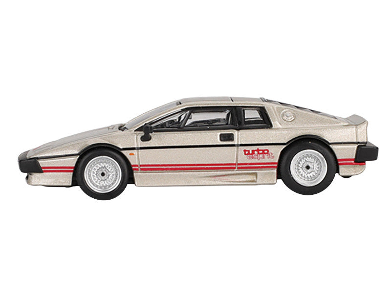 Lotus Esprit Turbo Silver Metallic with Red Stripes Limited Edition 1/64 Diecast Model Car by Mini GT 3