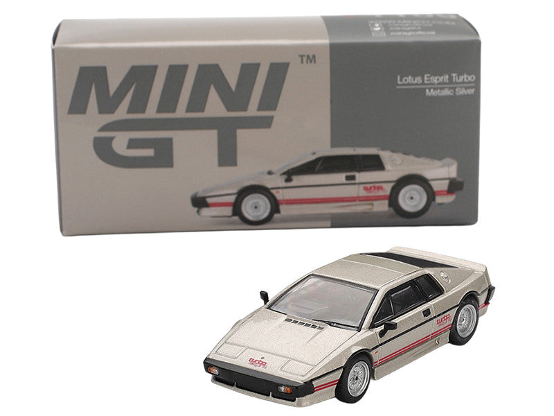 Lotus Esprit Turbo Silver Metallic with Red Stripes Limited Edition 1/64 Diecast Model Car by Mini GT