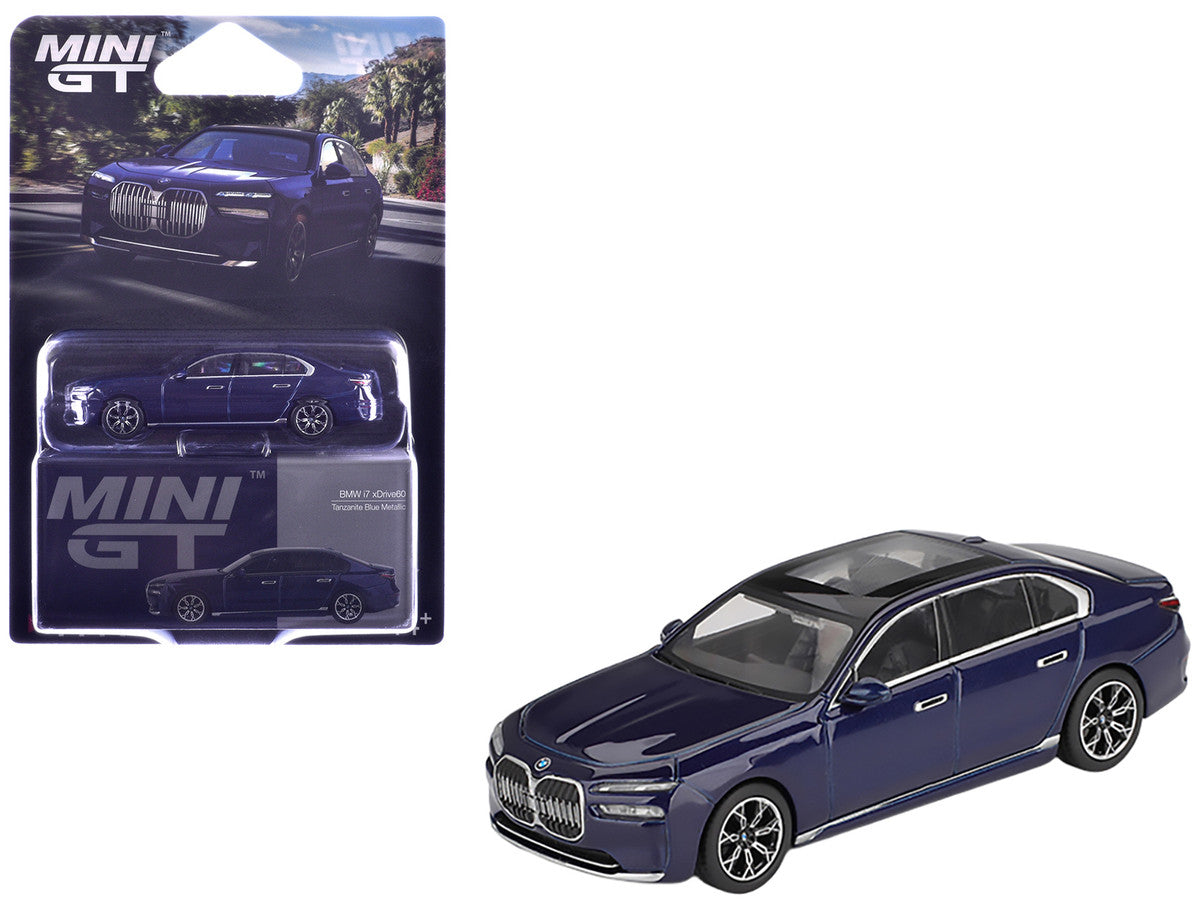 BMW i7 xDrive60 Tanzanite Blue Metallic with Sun Roof Limited Edition 1/64 Diecast Model Car by Mini GT-3