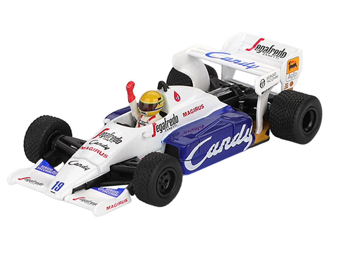 Toleman TG184 #19 Ayrton Senna 2nd Place Formula One F1 "Monaco GP" (1984) with Driver Figure Limited Edition 1/64 Diecast Model Car by Mini GT-1