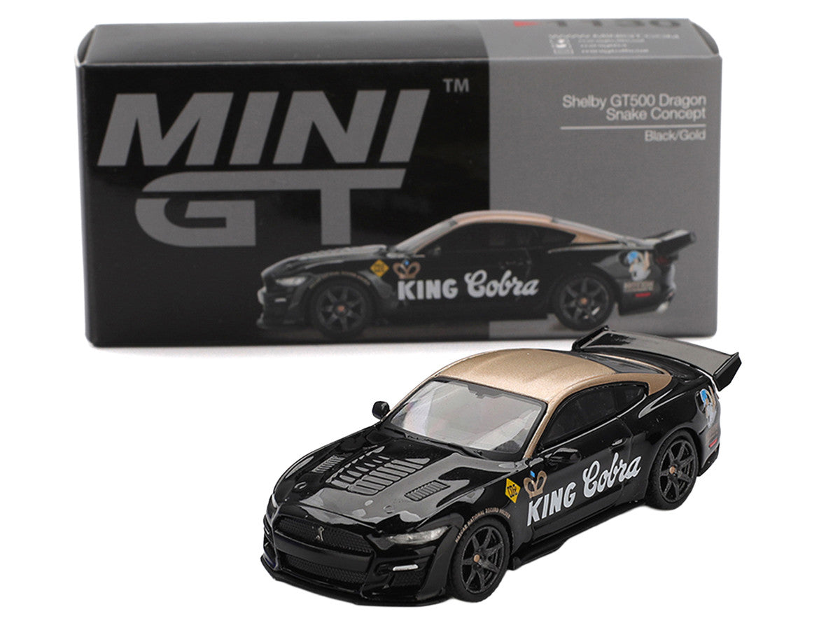 Shelby GT500 Dragon Snake Concept "King Cobra" Black with Gold Metallic Top Limited Edition 1/64 Diecast Model Car by Mini GT 3