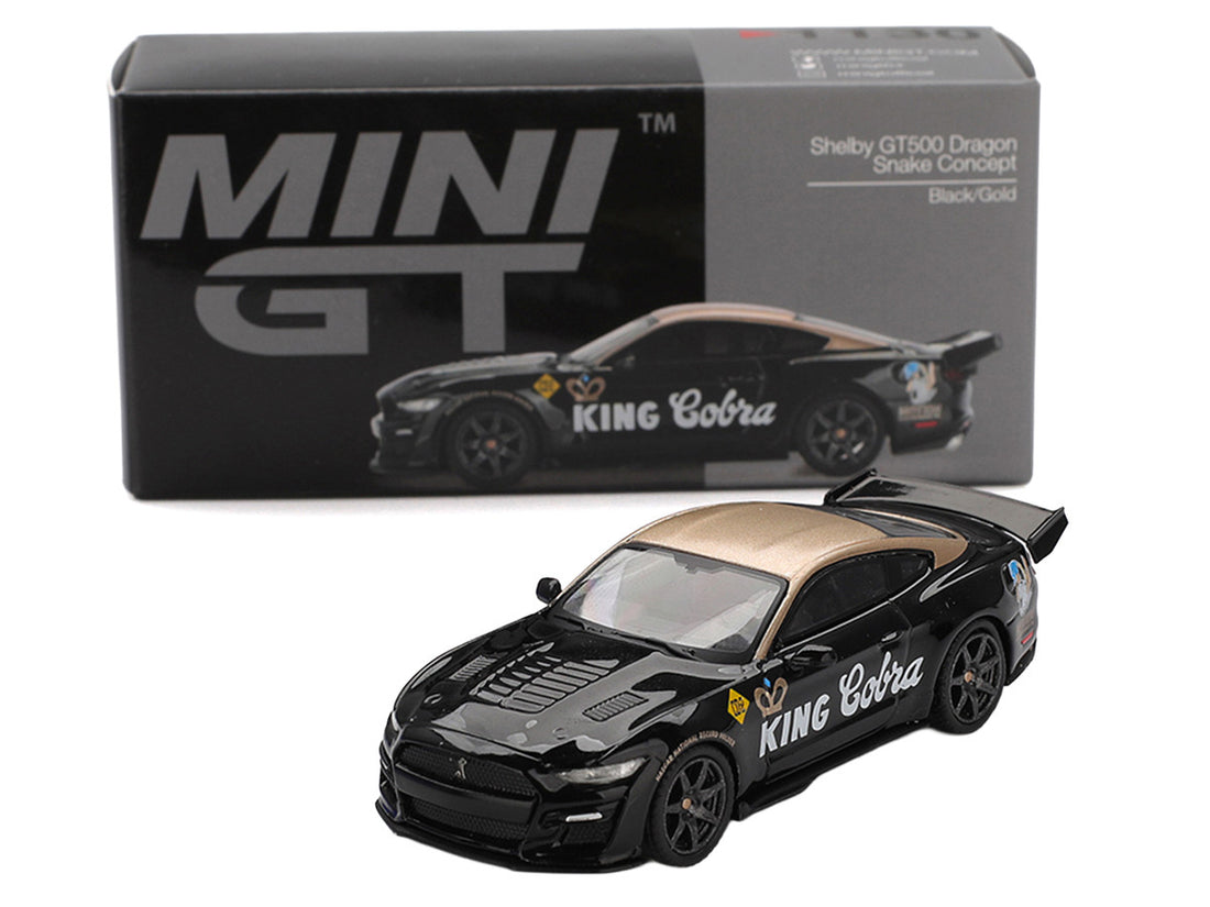 Shelby GT500 Dragon Snake Concept "King Cobra" Black with Gold Metallic Top Limited Edition 1/64 Diecast Model Car by Mini GT 3