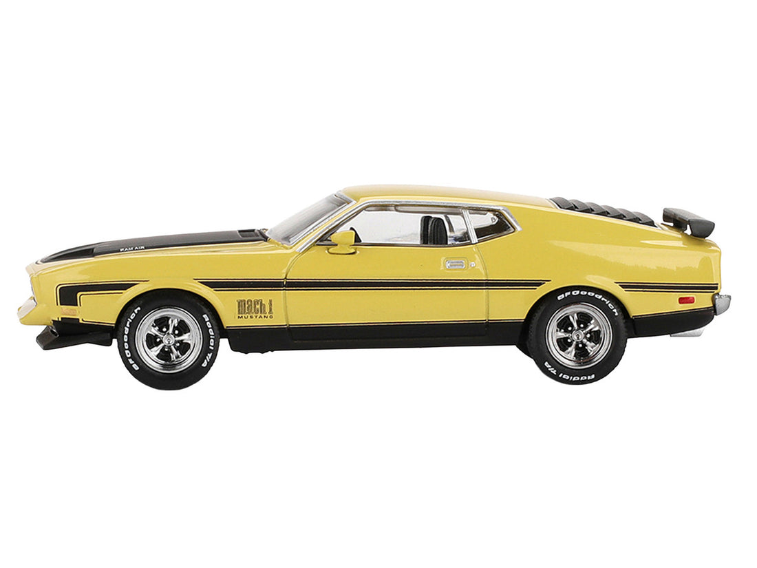 Ford Mustang Mach 1 Grabber Yellow with Black Hood and Stripes Limited Edition 1/64 Diecast Model Car by Mini GT 2