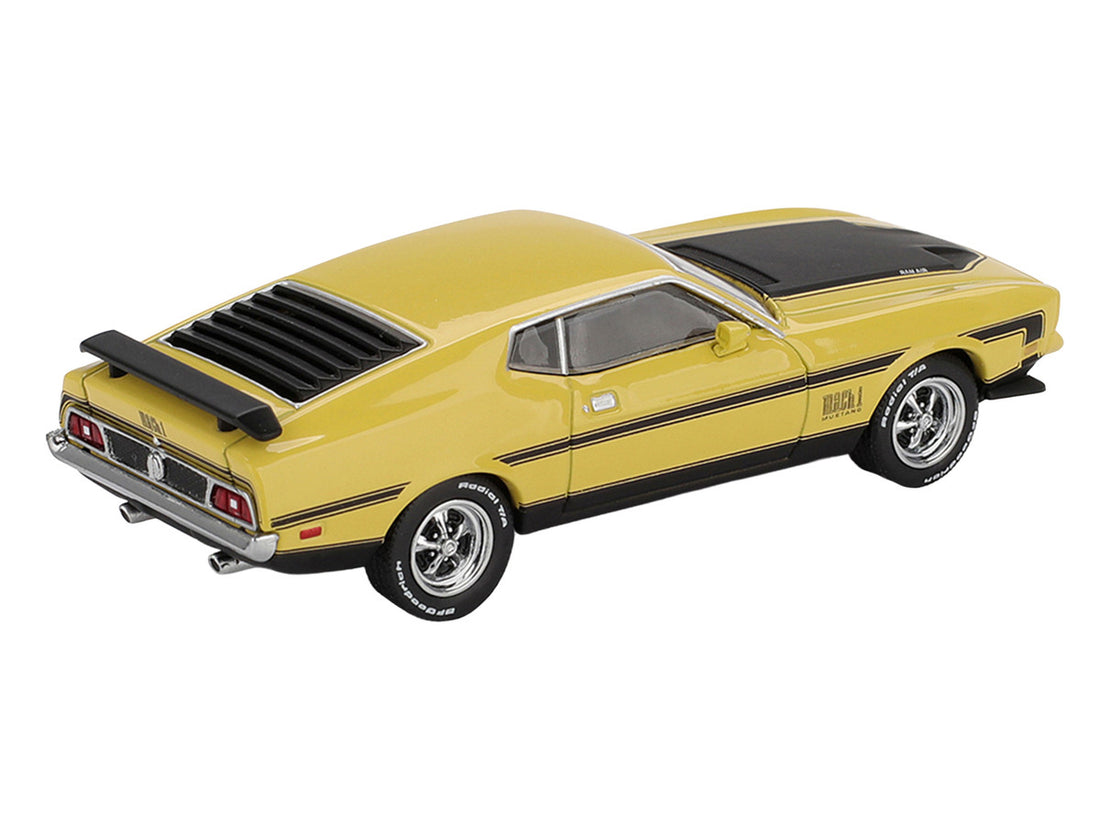 Ford Mustang Mach 1 Grabber Yellow with Black Hood and Stripes Limited Edition 1/64 Diecast Model Car by Mini GT 3