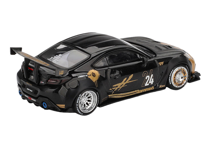 Toyota GR86 "LB-Nation - Liberty Walk" #24 Black with Carbon Hood and Gold Graphics Limited Edition 1/64 Diecast Model Car by Mini GT 2
