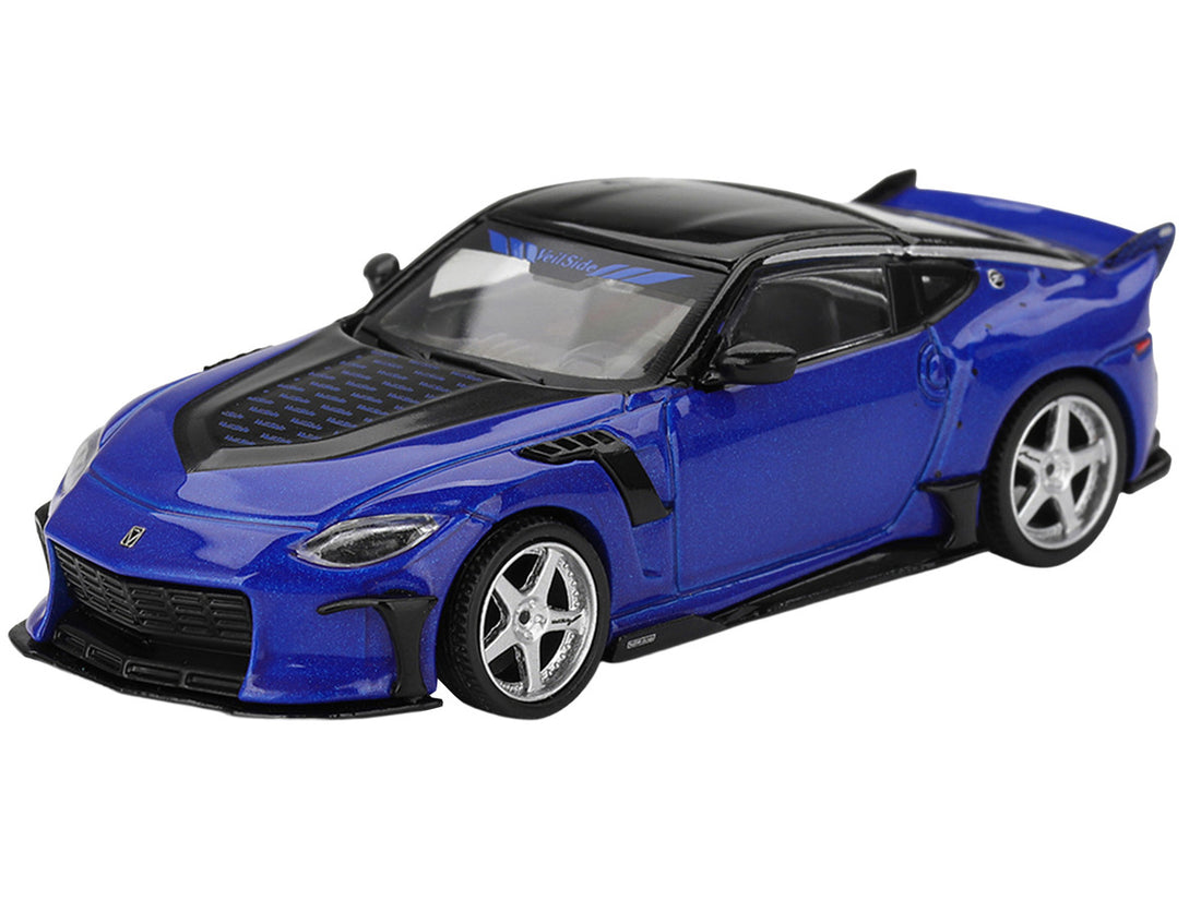 Nissan Z VeilSide FFZ400 Seiran Blue Mini GT 1:64 front three-quarter view