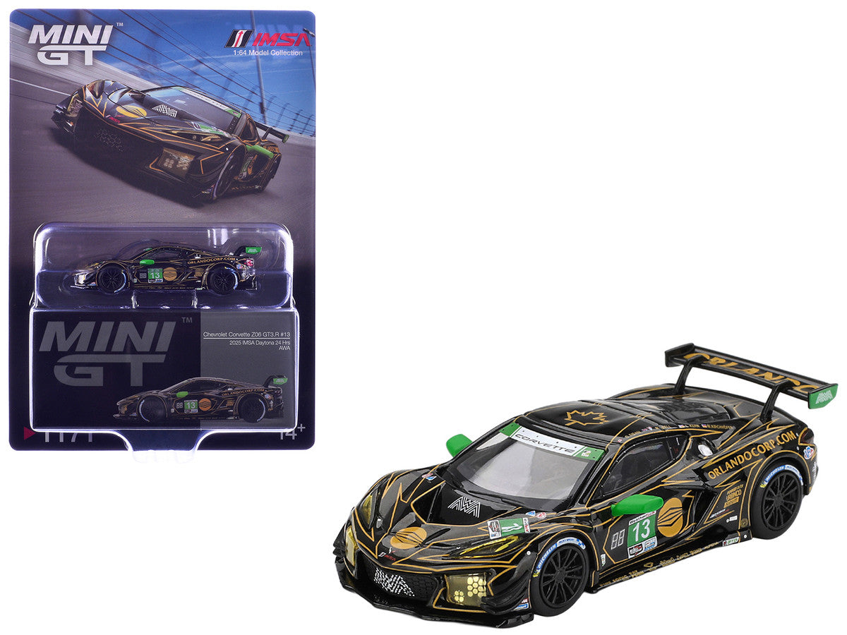 Chevrolet Corvette Z06 GT3.R #13 Matt Bell - Orey Fidani - Lars Kern - Marvin Kirchhofer "AWA" GTD Class Winner IMSA "24 Hours of Daytona" (2025) 1/64 Diecast Model Car by Mini GT-3