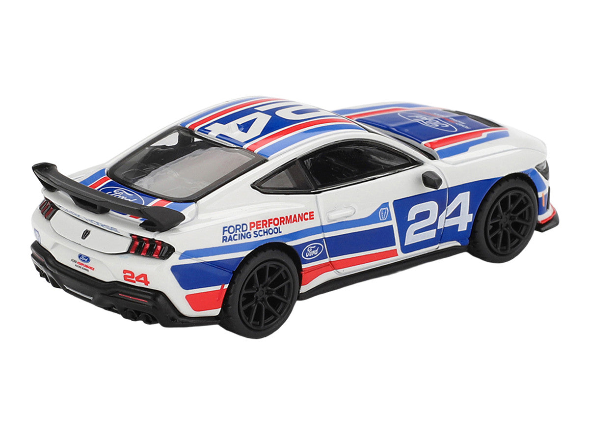 Ford Mustang Dark Horse #24 "Ford Performance Racing School" White with Red and Blue Graphics Limited Edition 1/64 Diecast Model Car by Mini GT-3