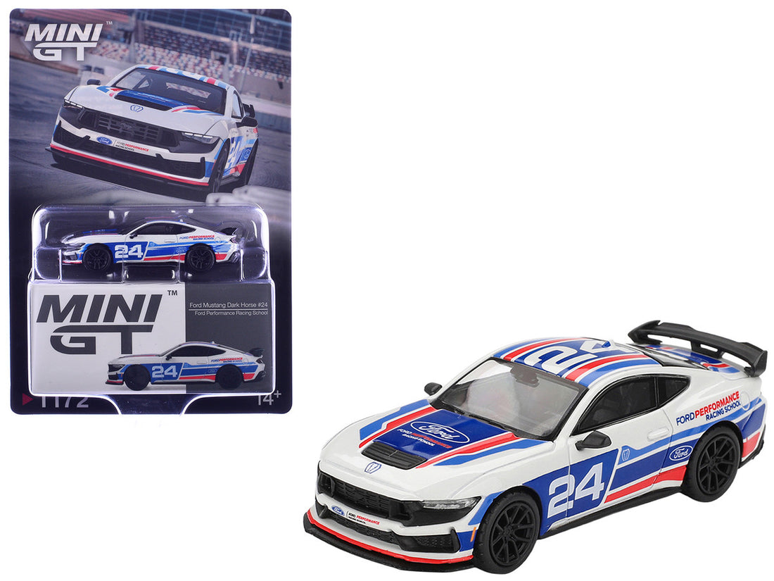 Ford Mustang Dark Horse #24 "Ford Performance Racing School" White with Red and Blue Graphics Limited Edition 1/64 Diecast Model Car by Mini GT-0