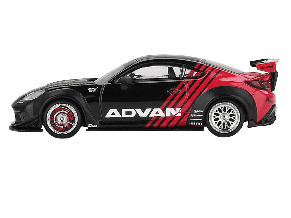 Toyota GR86 "LB-Nation - Liberty Walk" RHD (Right Hand Drive) "ADVAN" Black and Red with Carbon Hood Limited Edition 1/64 Die Cast Model Car by Mini GT-1