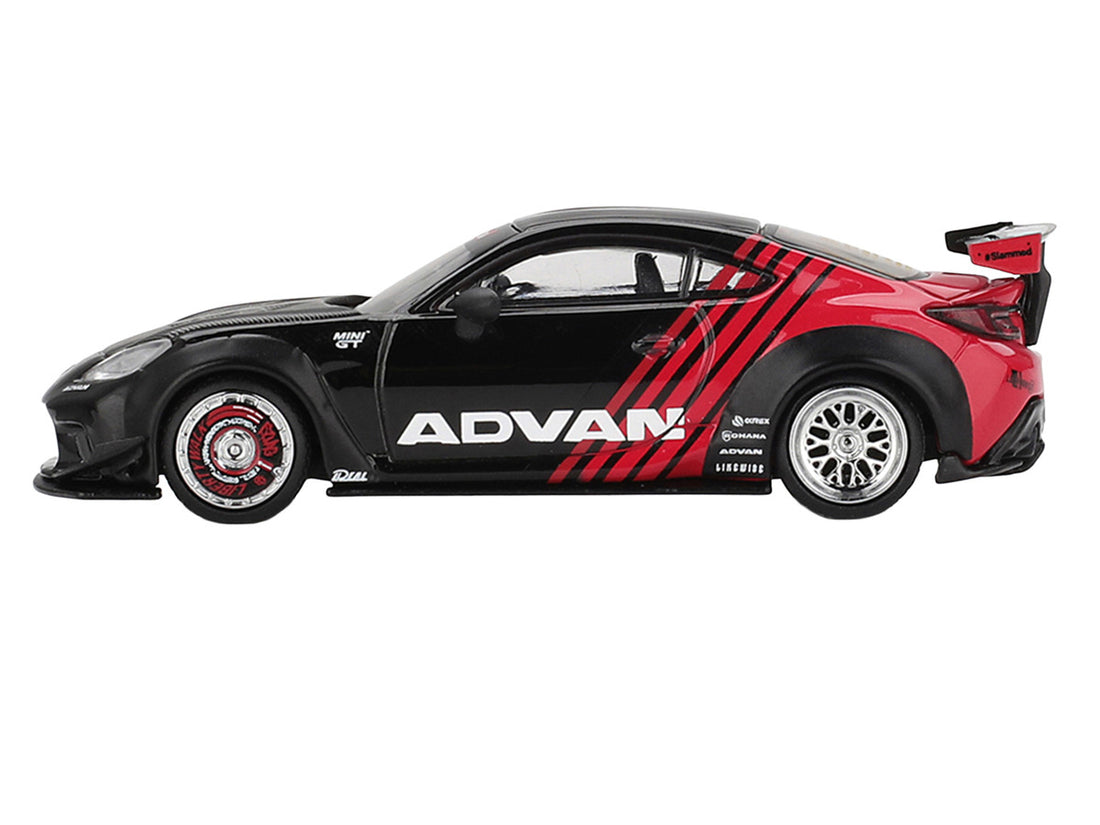 Toyota GR86 "LB-Nation - Liberty Walk" RHD (Right Hand Drive) "ADVAN" Black and Red with Carbon Hood Limited Edition 1/64 Die Cast Model Car by Mini GT-1