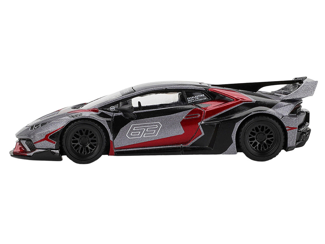 Lamborghini Huracan GT LB-WORKS "RONIN" Gray Metallic with Black and Red Graphics 1/64 Diecast Model Car by Mini GT-1