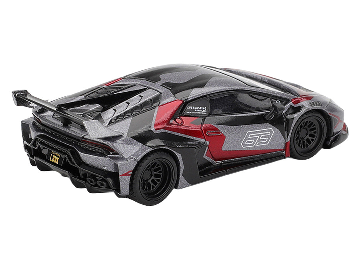 Lamborghini Huracan GT LB-WORKS "RONIN" Gray Metallic with Black and Red Graphics 1/64 Diecast Model Car by Mini GT-2
