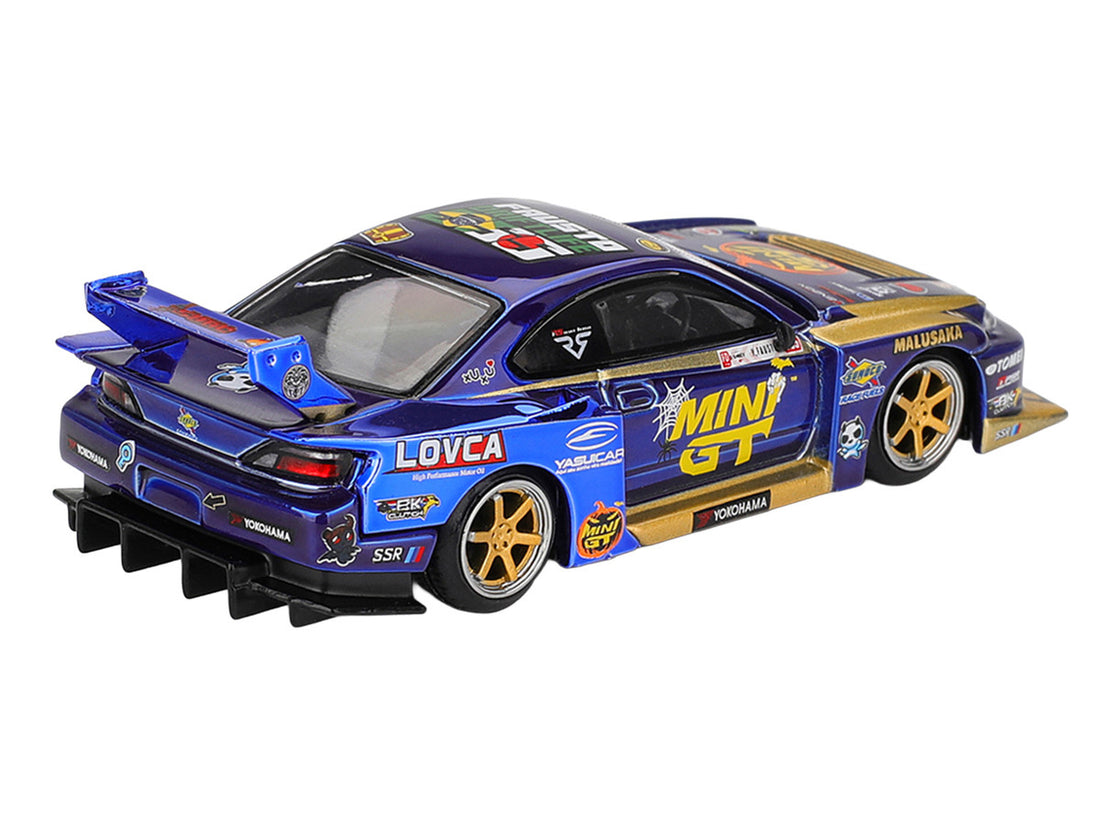 Nissan Silvia S15 Liberty Walk Formula Drift #555 Mini GT rear three-quarter view
