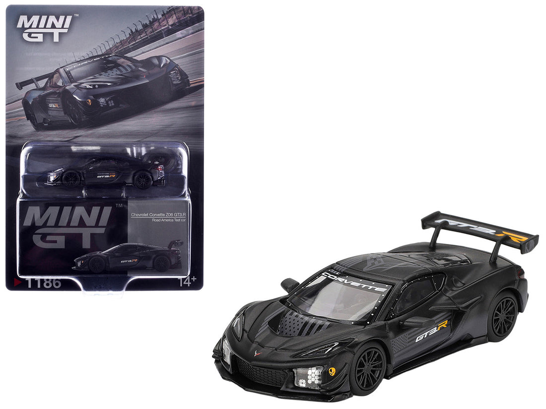 Chevrolet Corvette Z06 GT3.R "Road America Test Car" Black with Graphics Limited Edition 1/64 Diecast Model Car by Mini GT-2