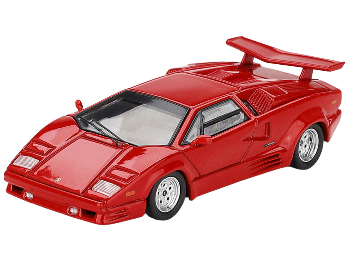 Lamborghini Countach 25th Anniversary red Mini GT 1:64 diecast front three-quarter view
