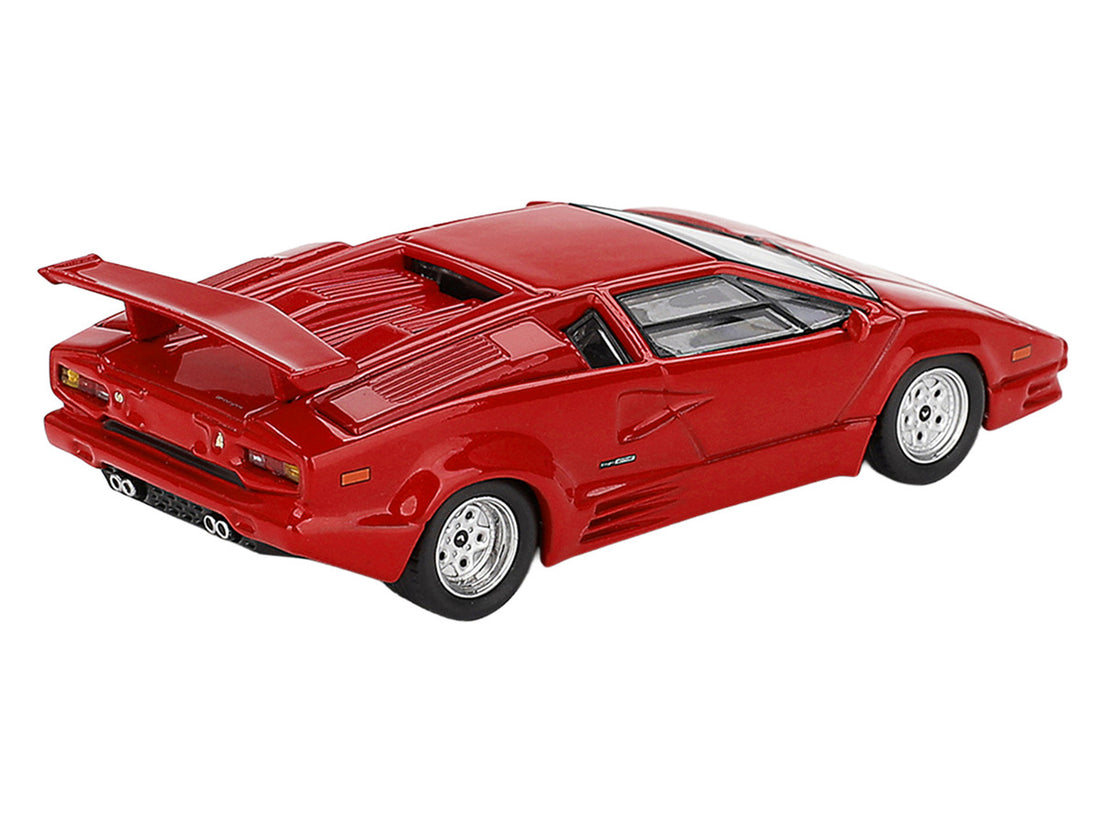 Lamborghini Countach 25th Anniversary red diecast model rear three-quarter view by Mini GT