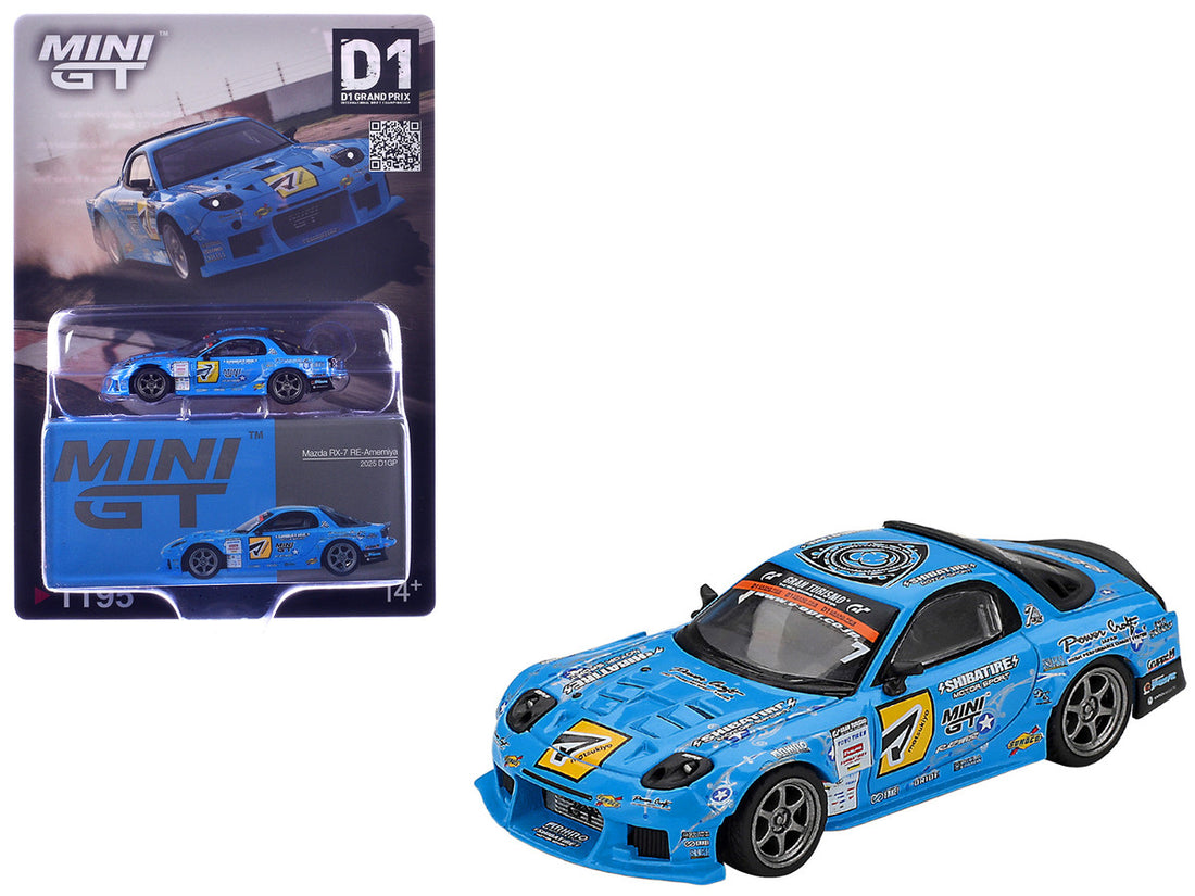 Mazda RX-7 RE-Amemiya D1GP 2025 blue 1:64 Mini GT diecast with packaging