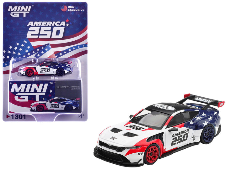 Mini GT Ford Mustang GTD America 250 USA Exclusive white 1:64 diecast model with packaging
