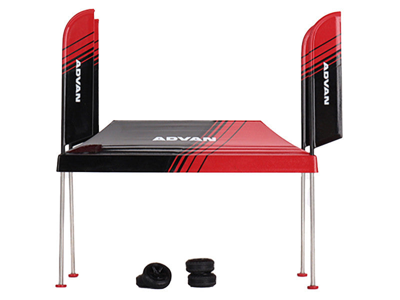 Paddock Service Tent Set with Extra Wheels Red and Black "ADVAN" for 1/64 Scale Models by Mini GT-2