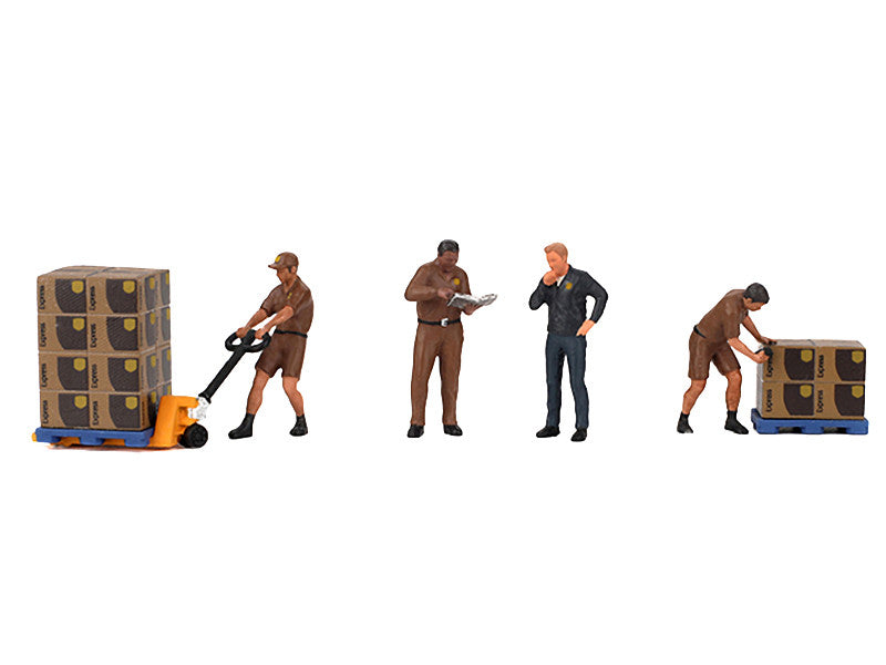 "UPS Driver and Workers" 7 Piece Figure Set for 1/64 Scale Models by Mini GT-1