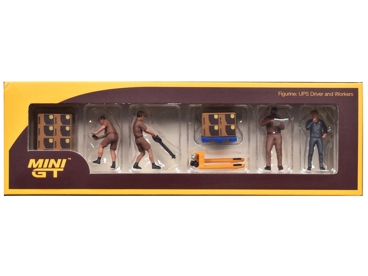"UPS Driver and Workers" 7 Piece Figure Set for 1/64 Scale Models by Mini GT-2
