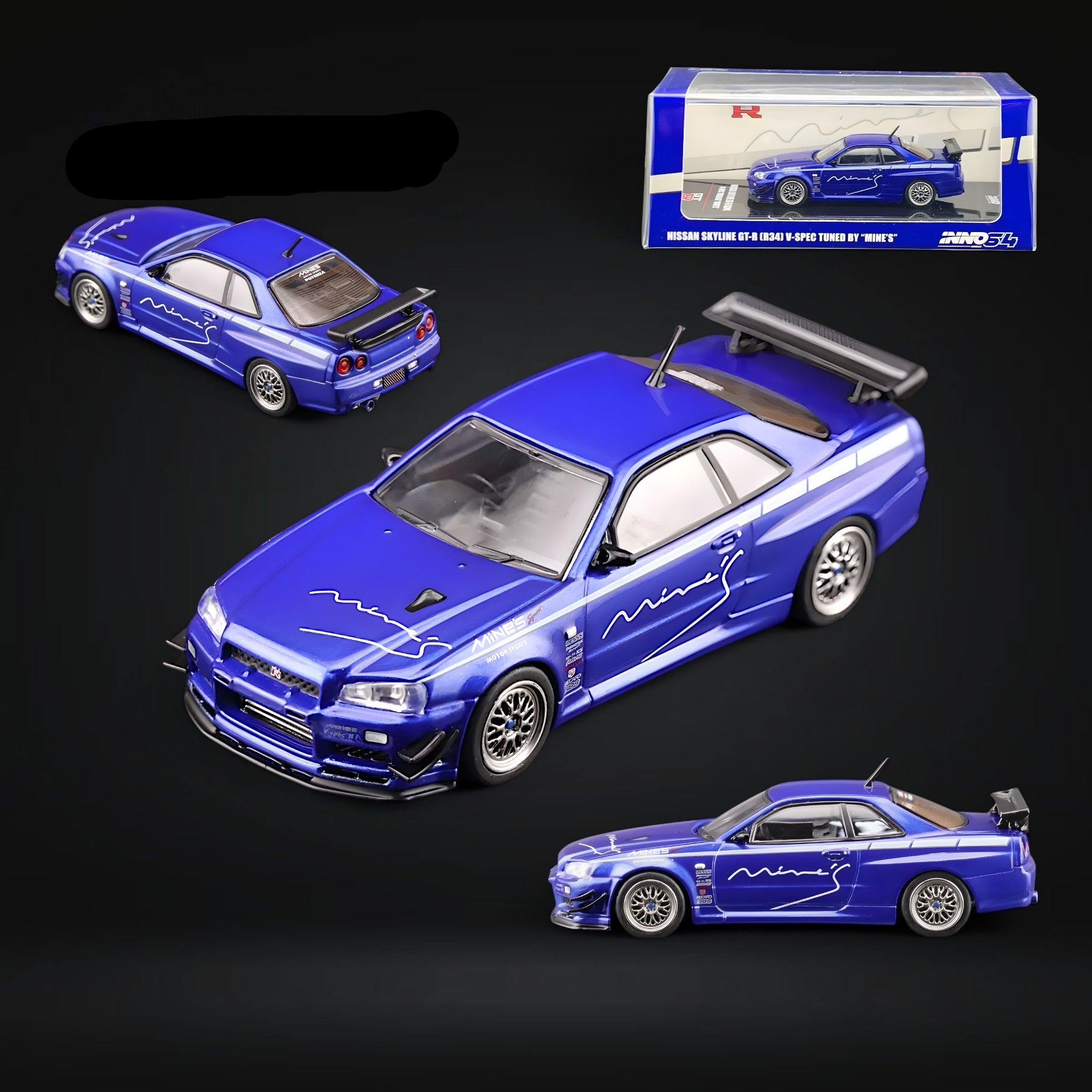 Nissan Skyline GT-R R34 V-SPEC MINE'S BLUE 1:64 by Inno64