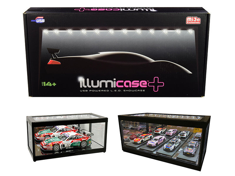 Black Collectible Display Show Case Illumicase+ with LED Lights and Mirror Base and Back for 1/64 1/43 1/32 1/24 1/18 Scale Models by Illumibox-0