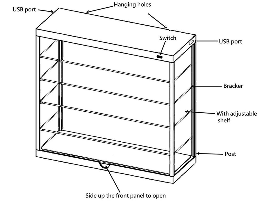 Showcase Wall Mount 5 Tier Display Case with Mirror Back Panel "Mijo Exclusives" for 1/64-1/43 Scale Models-3