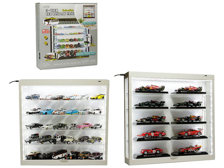 Showcase Wall Mount 5 Tier Display Case White with White Back Panel "Mijo Exclusives" for 1/64-1/43 Scale Models-0