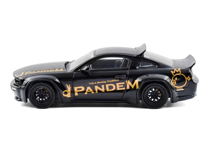 Side profile of the Pandem Mustang Black with Gold Graphics 1/64 diecast model by Model Model.