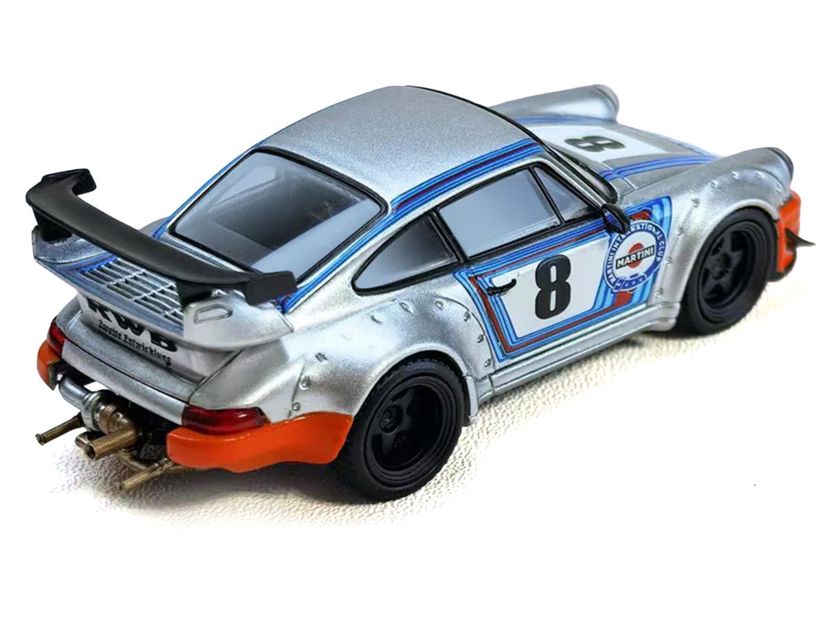 RWB 964 #8 "Ichiban Boshi - Martini Racing" Silver Metallic with Stripes 1/64 Diecast Model Car by Model Model 2