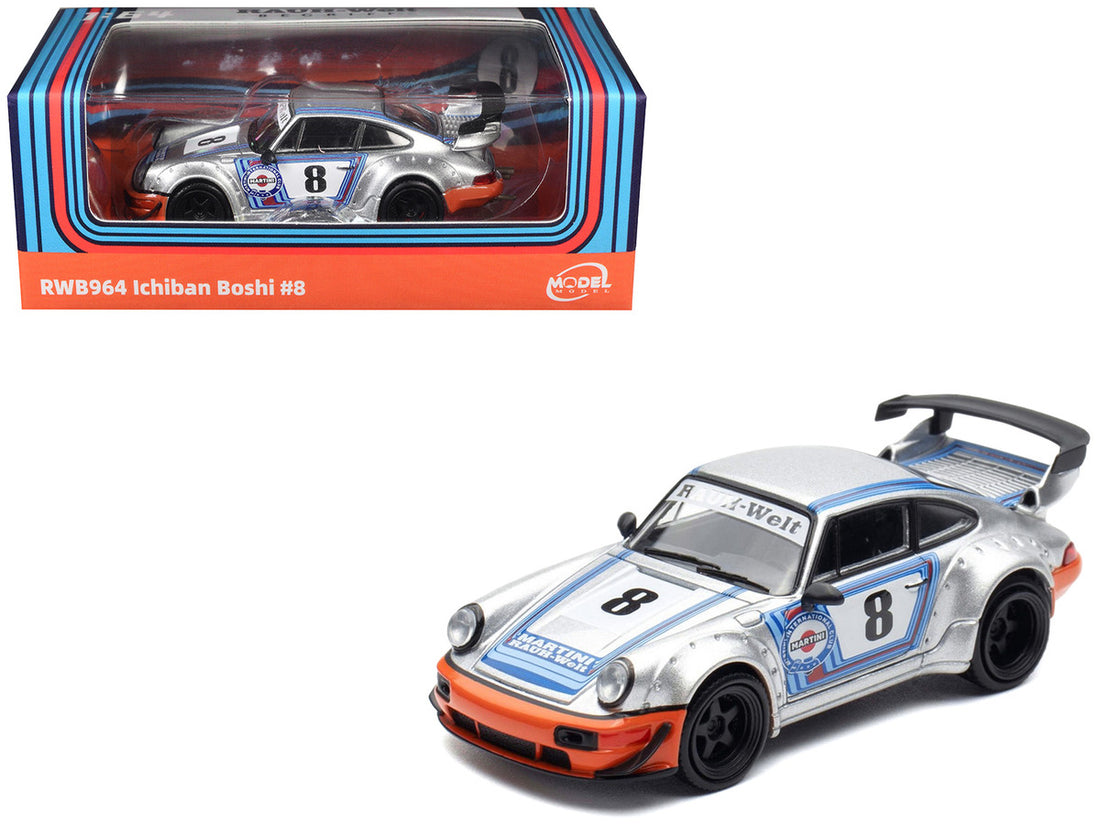 RWB 964 #8 "Ichiban Boshi - Martini Racing" Silver Metallic with Stripes 1/64 Diecast Model Car by Model Model 5