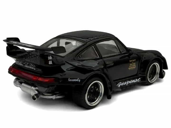 Porsche 911 RWB 993 Gespenst Black 1/64 diecast model by Model Model rear three-quarter view.