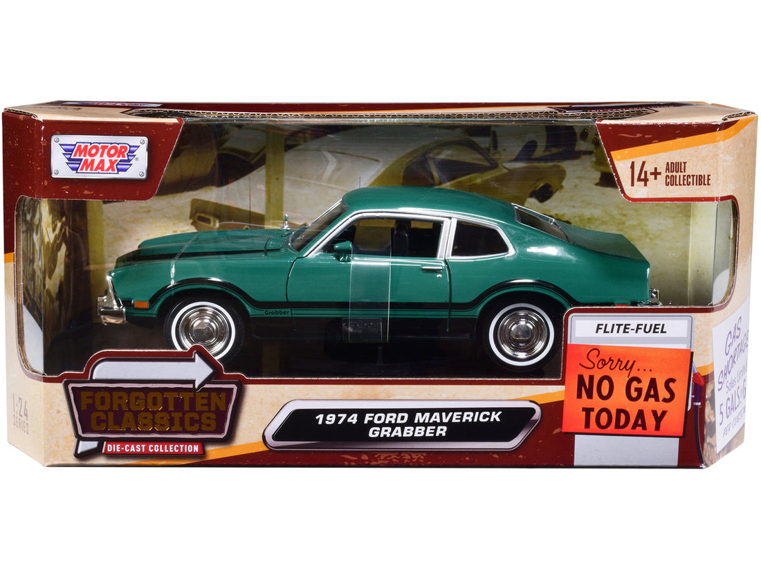 1974 Ford Maverick Grabber Green with Black Stripes "Forgotten Classics" Series 1/24 Diecast Model Car by Motormax-0