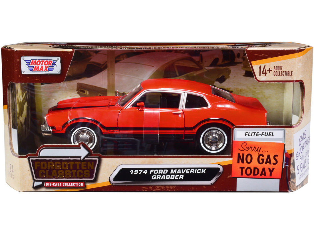 1974 Ford Maverick Grabber Orange with Black Stripes "Forgotten Classics" Series 1/24 Diecast Model Car by Motormax-0
