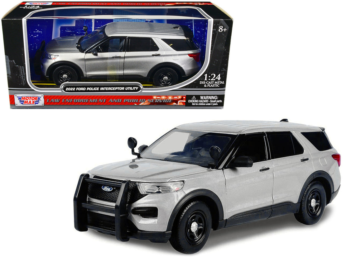 2022 Ford Police Interceptor Utility Unmarked Slick-Top Silver 1/24 Diecast Model Car by Motormax-0