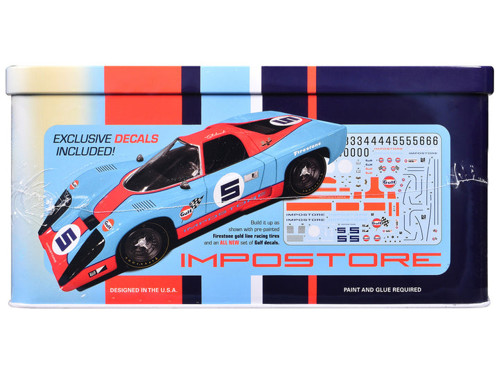 Gulf Racing Impostore MPC 1:25 model kit collector tin and contents